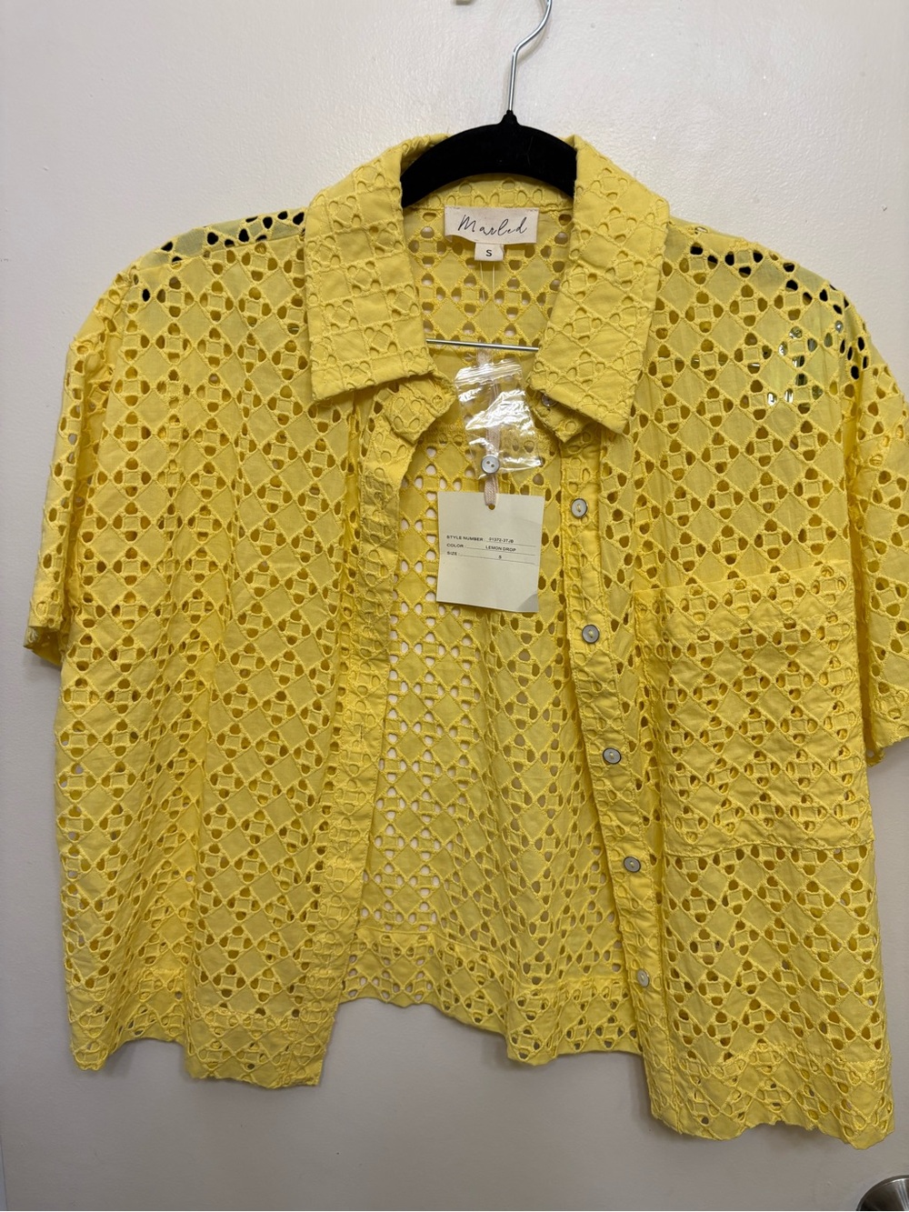 Marled Yellow Eyelet Crochet Shirt